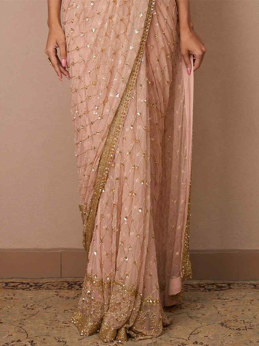 Light Pink Butterfly Soft Net Sequins Party Festival Classic Style Saree