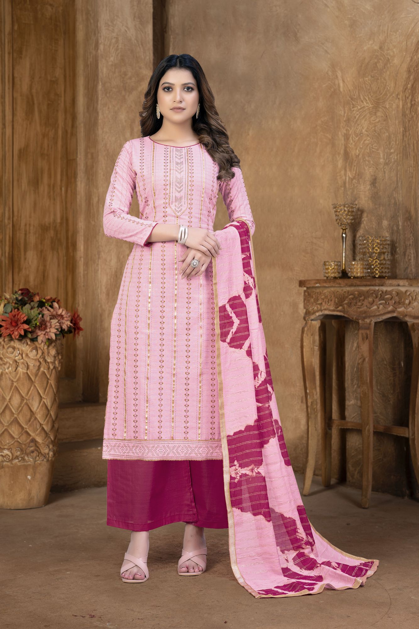 Light Pink Cambric Cotton Lace Party  Festival Pant Salwar Kameez