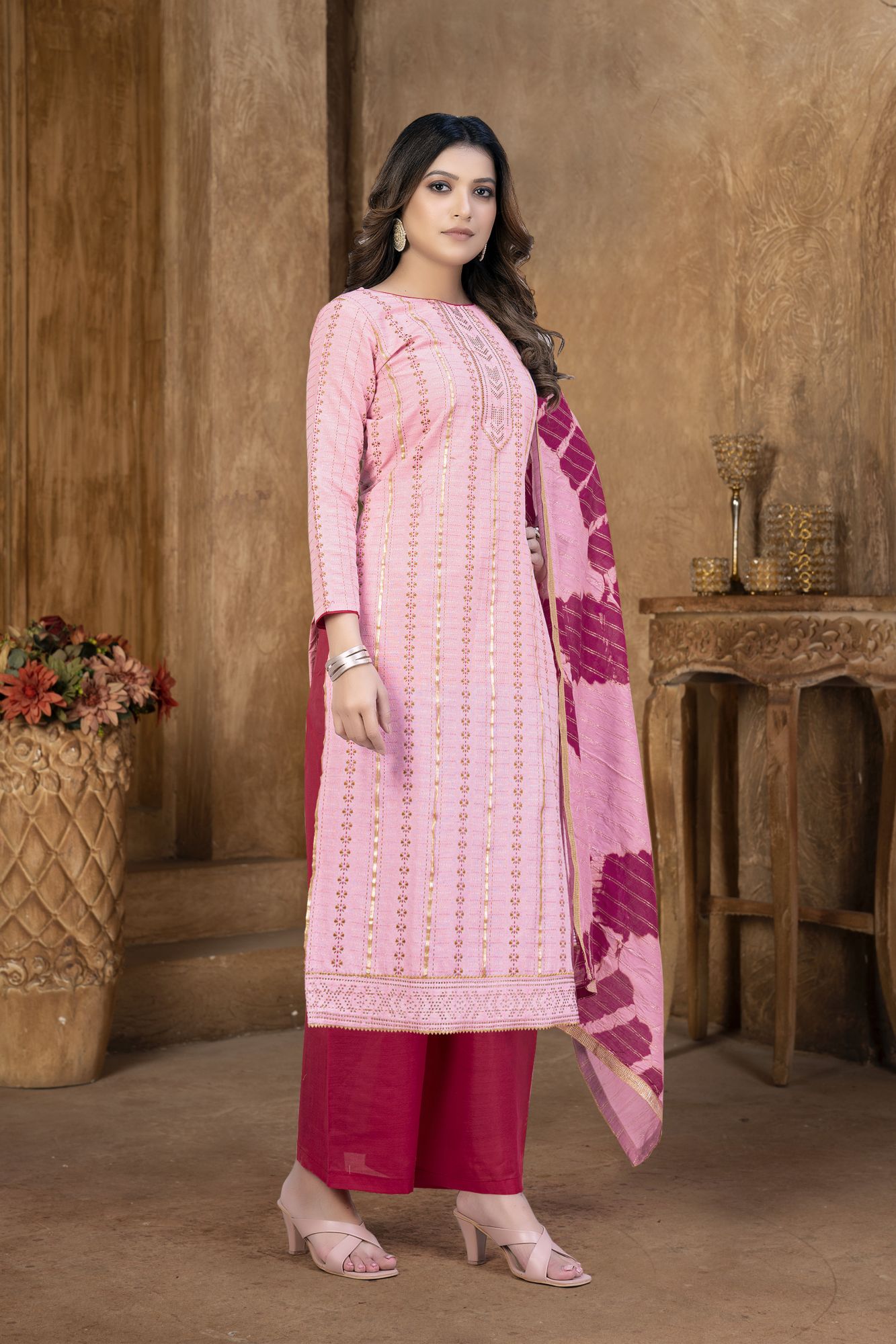 Light Pink Cambric Cotton Lace Party  Festival Pant Salwar Kameez