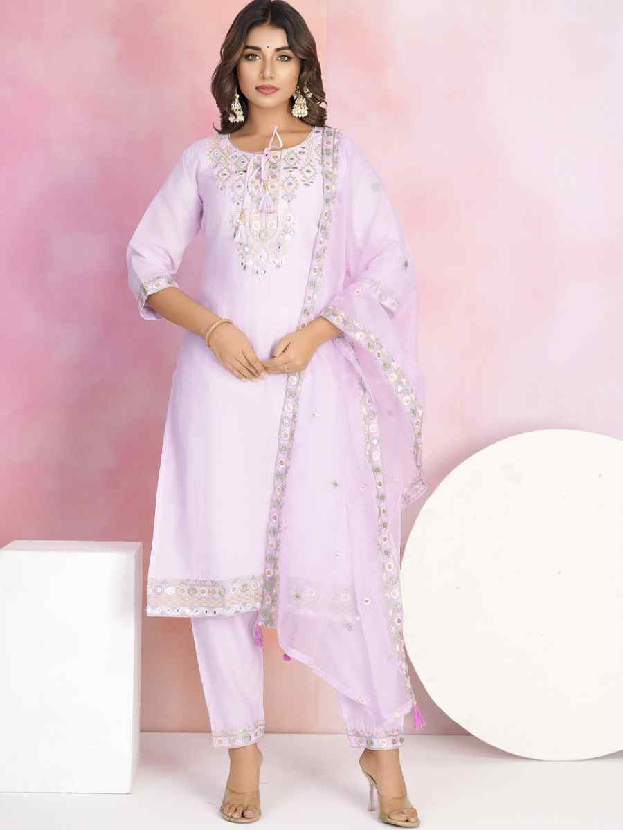Light Pink Chanderi Embroidered Party Wedding Ready Pant Salwar Kameez