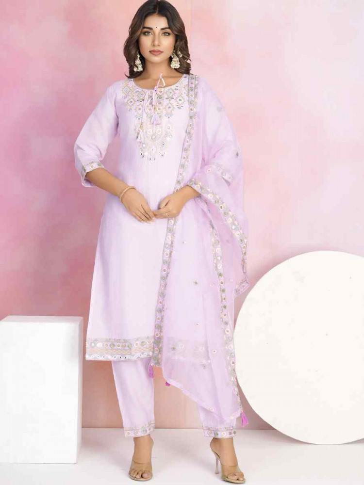 Light Pink Chanderi Embroidered Party Wedding Ready Pant Salwar Kameez