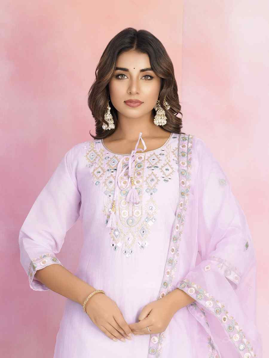 Light Pink Chanderi Embroidered Party Wedding Ready Pant Salwar Kameez