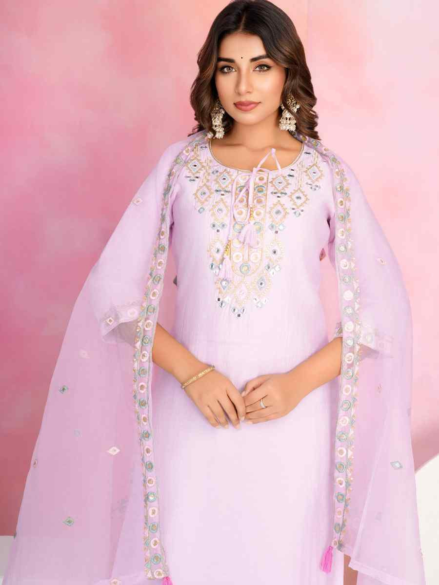 Light Pink Chanderi Embroidered Party Wedding Ready Pant Salwar Kameez