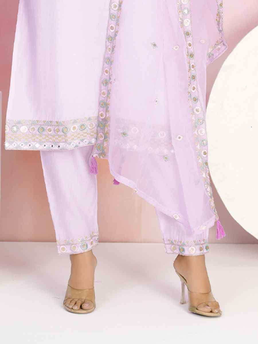Light Pink Chanderi Embroidered Party Wedding Ready Pant Salwar Kameez