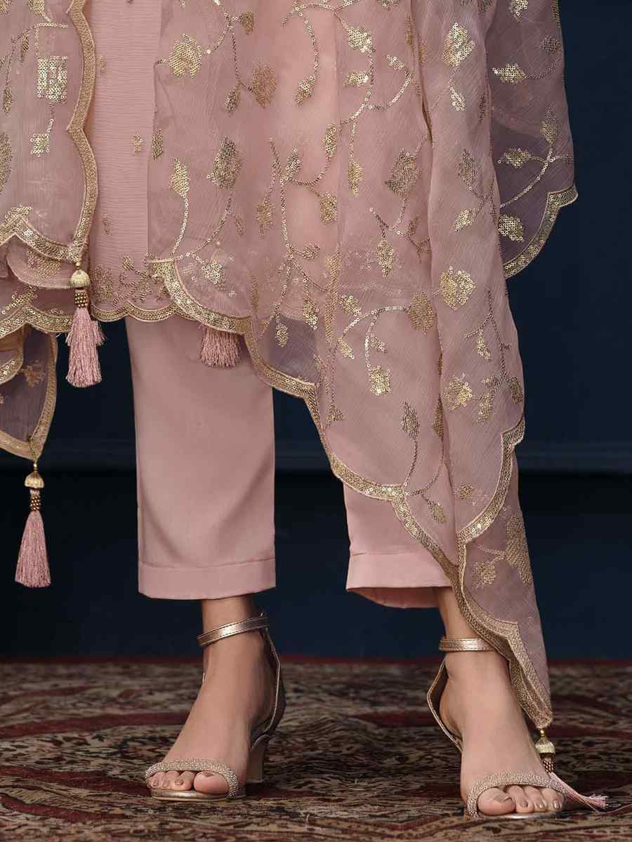 Light Pink Chiffon Organza Embroidered Festival Wedding Pant Salwar Kameez
