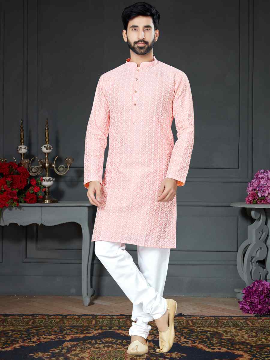 Light pink Cotton Art Silk Woven Festival Kurta
