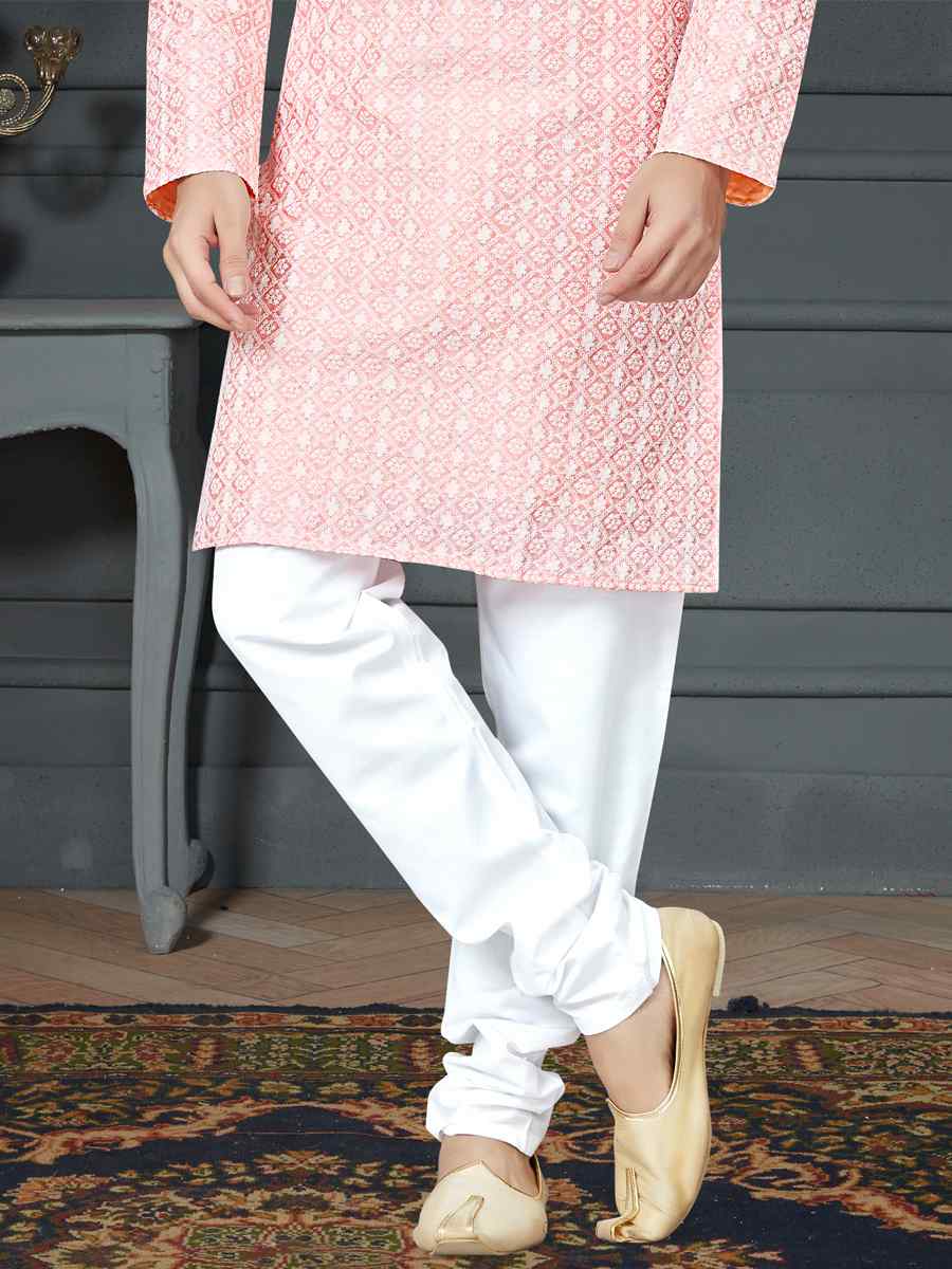 Light pink Cotton Art Silk Woven Festival Kurta