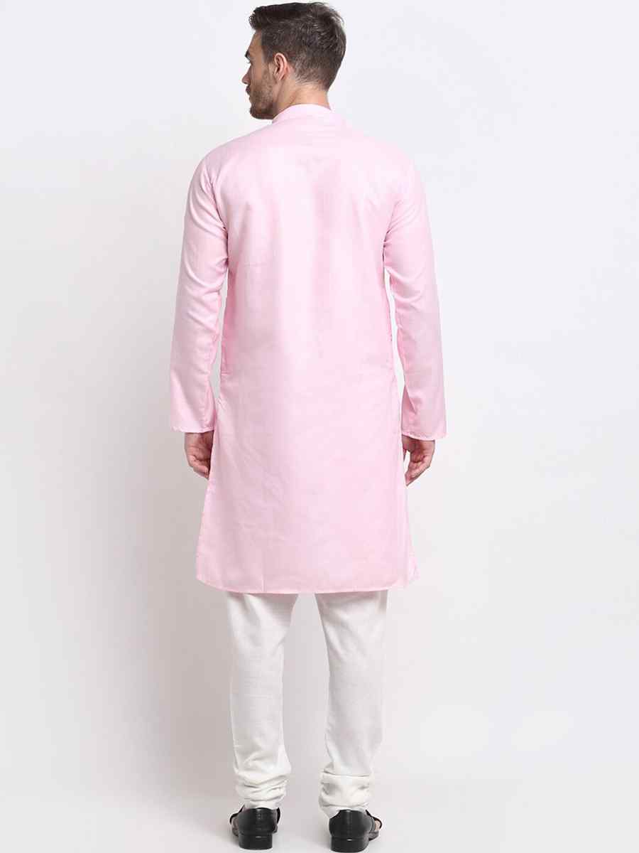 Light Pink Cotton Blend Plain Festival Casual Kurta