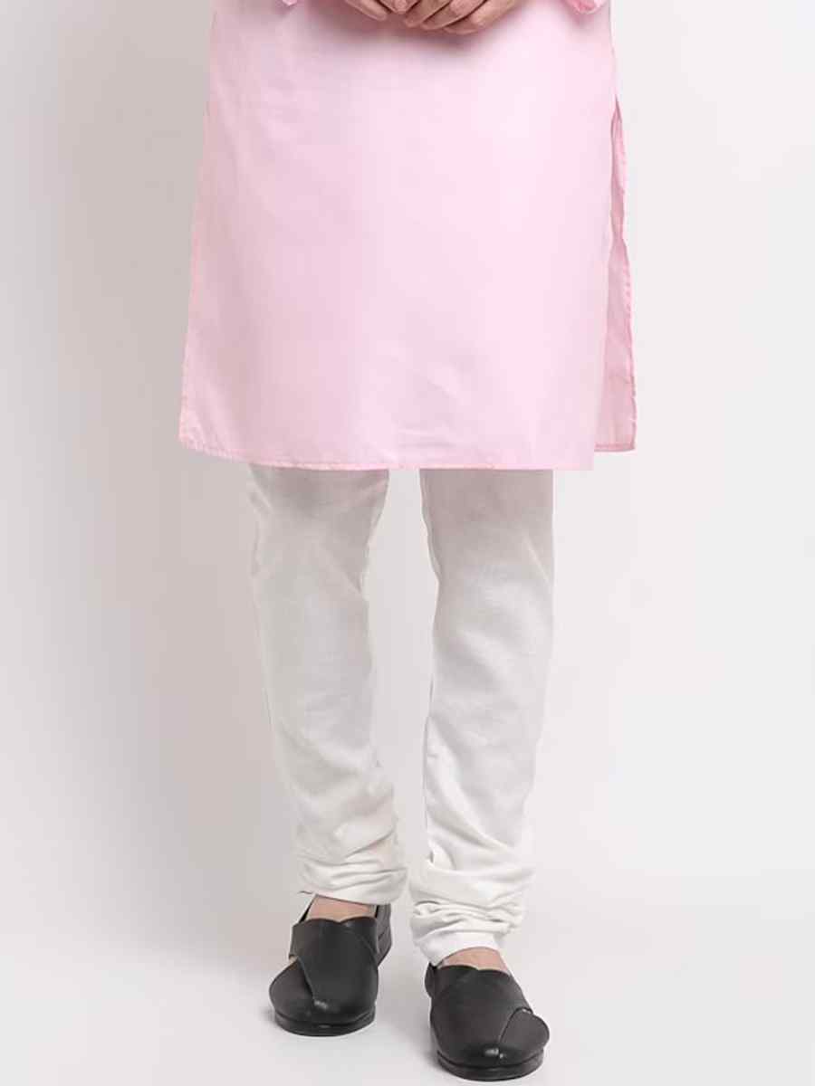 Light Pink Cotton Blend Plain Festival Casual Kurta