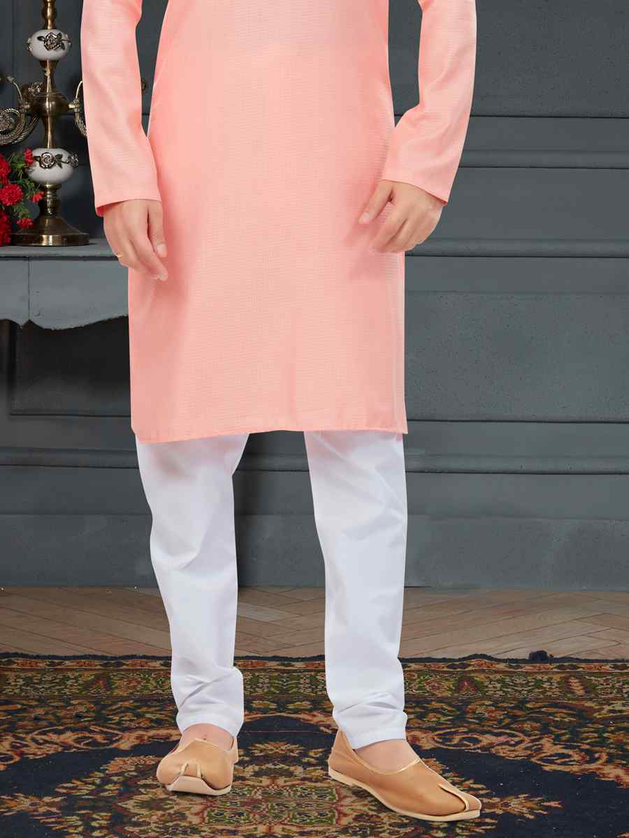 Light Pink Cotton Jecquard Printed Festival Party Kurta