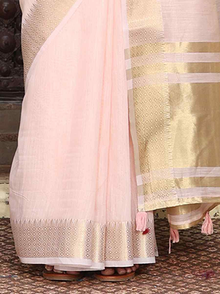 Light Pink Cotton Plain Zari Work Casual Reception Festival Wedding Fancy Classic Style Sarees