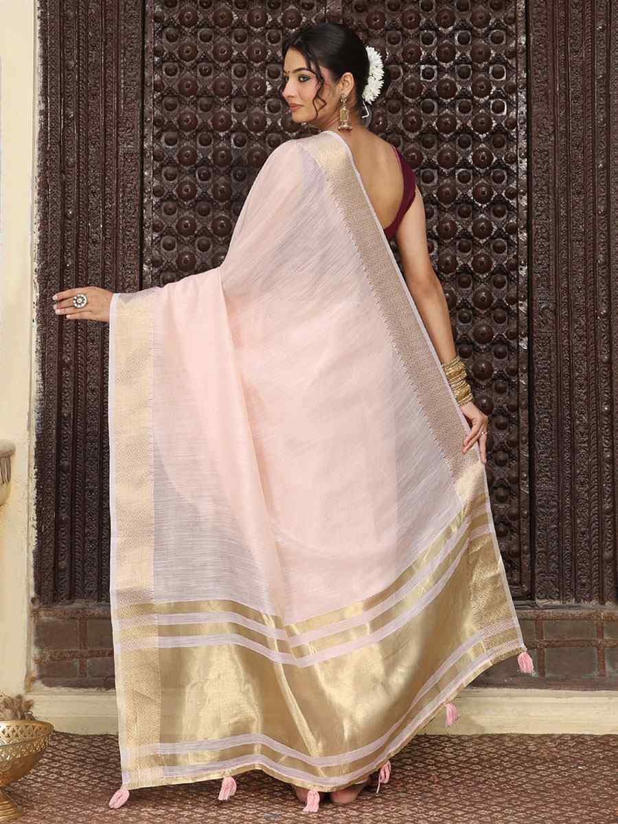 Light Pink Cotton Plain Zari Work Casual Reception Festival Wedding Fancy Classic Style Sarees
