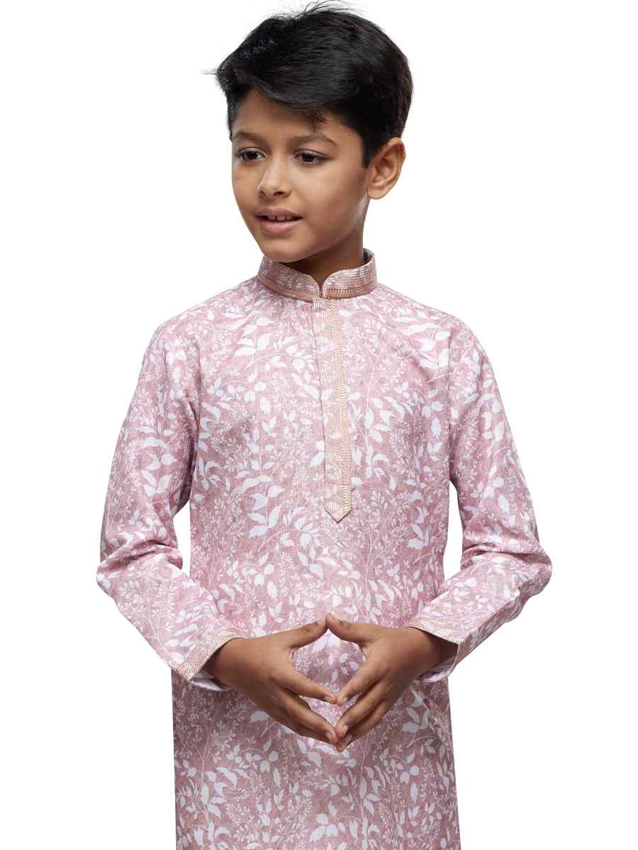 Light Pink Cotton Printed Festival Party Kurta