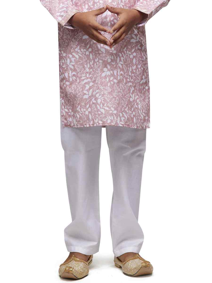 Light Pink Cotton Printed Festival Party Kurta