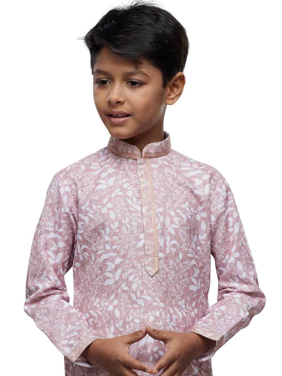 Light Pink Cotton Printed Festival Party Kurta