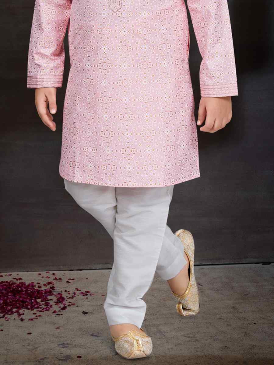 Light Pink Cotton Printed Festival Traditional Kurta Pyjama Boys Wear