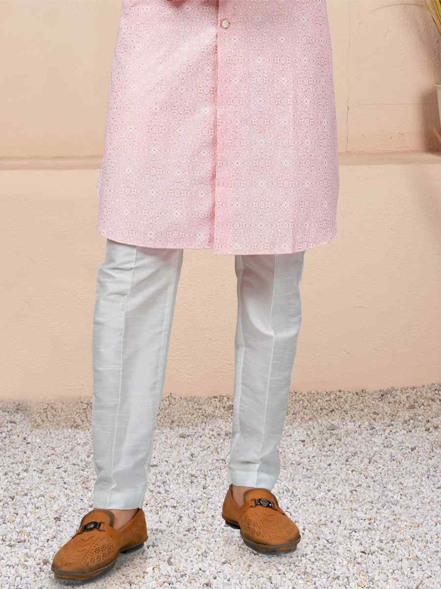 Light Pink Cotton Printed Wedding Festival Sherwani
