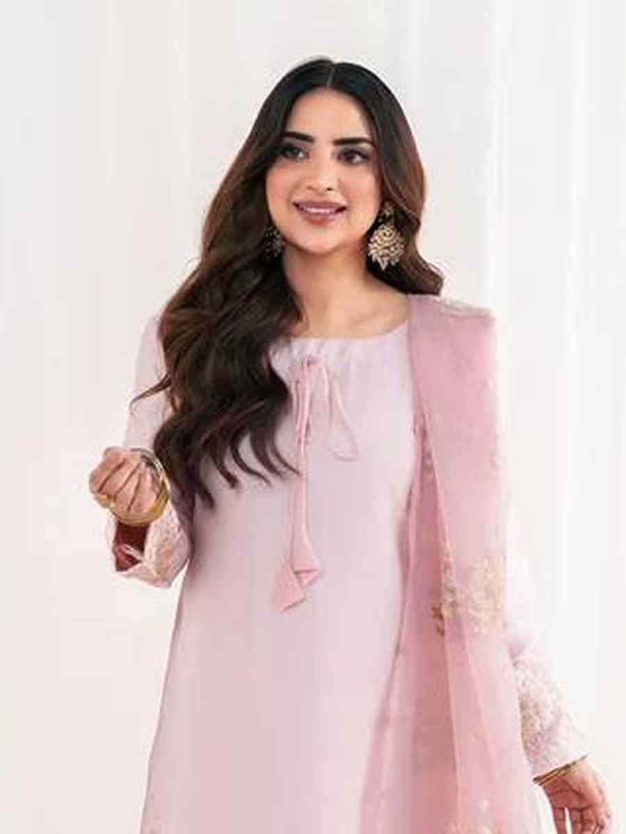 Light Pink Crunchy Silk Plain with Embroidery Party Wedding Festival Casual Ready Pant Salwar Kameez