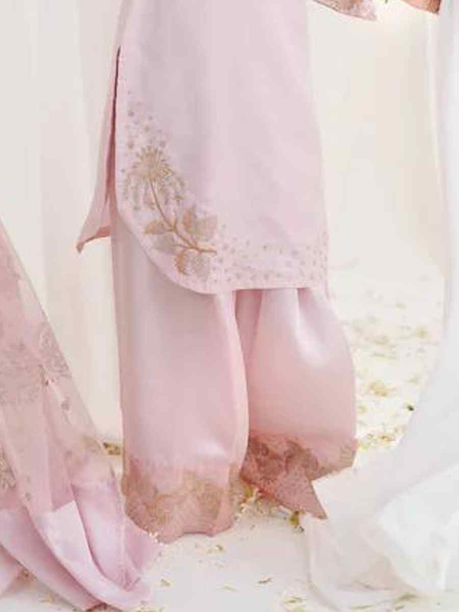Light Pink Crunchy Silk Plain with Embroidery Party Wedding Festival Casual Ready Pant Salwar Kameez