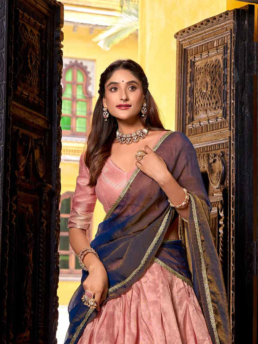 Light Pink Dhupion Silk Zari Wedding Reception Festival Heavy Border Lehenga Choli