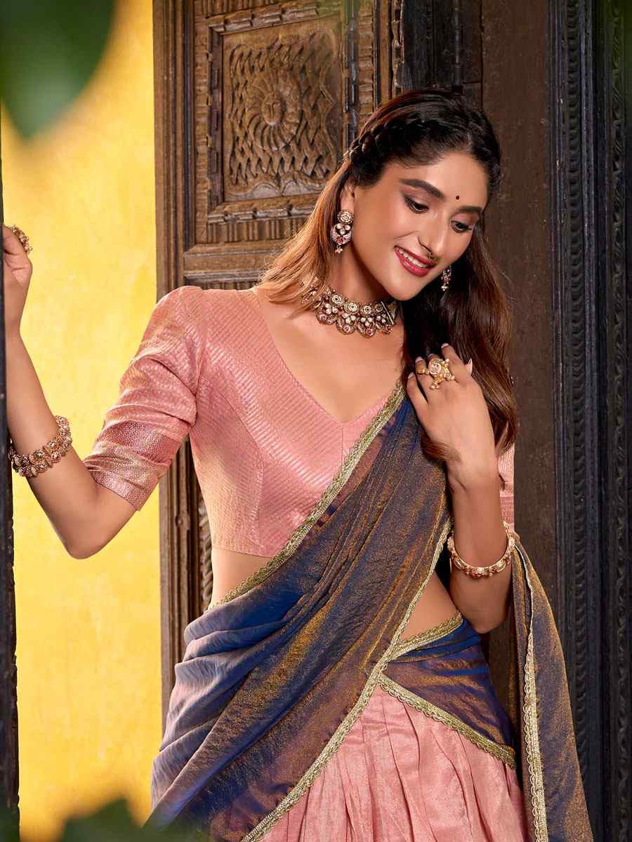 Light Pink Dhupion Silk Zari Wedding Reception Festival Heavy Border Lehenga Choli