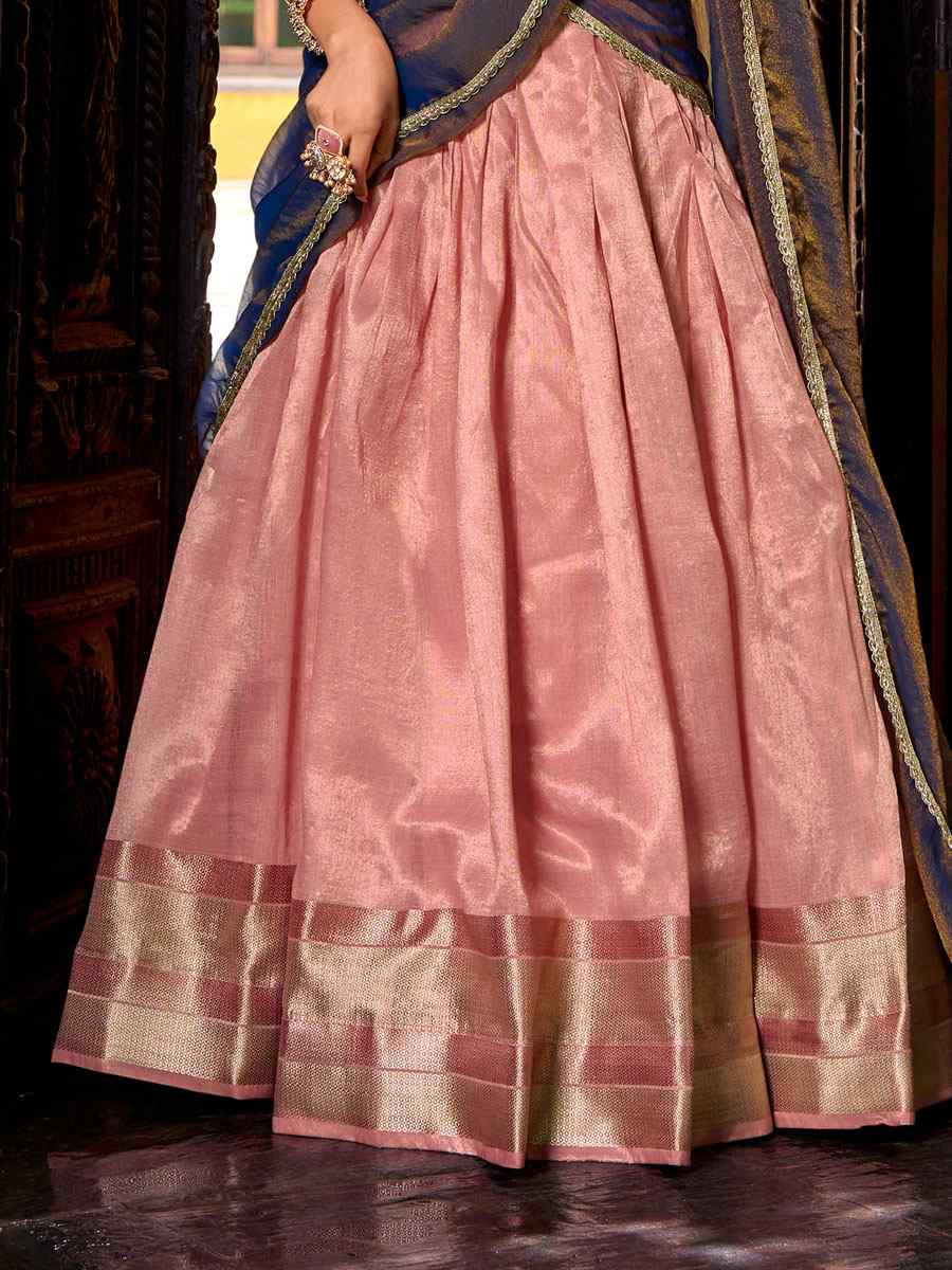 Light Pink Dhupion Silk Zari Wedding Reception Festival Heavy Border Lehenga Choli