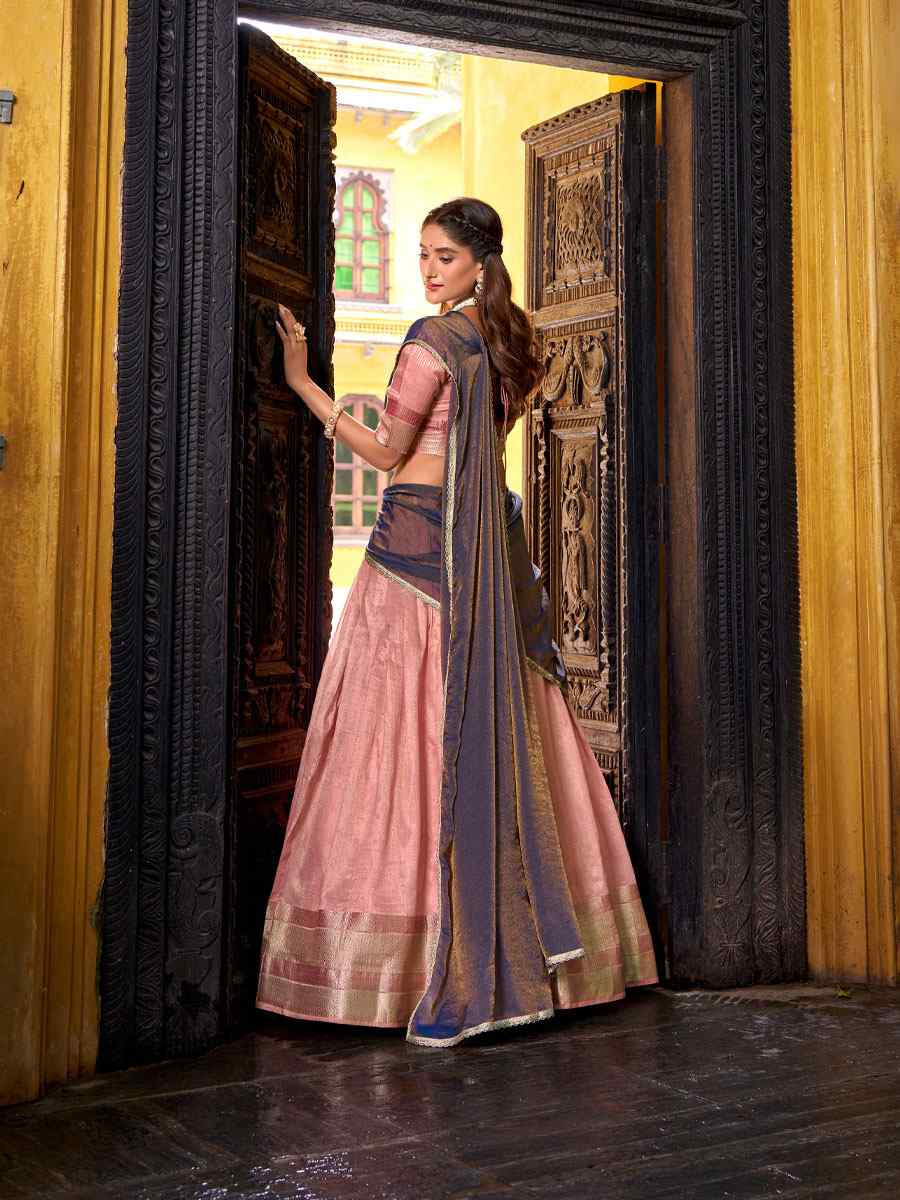Light Pink Dhupion Silk Zari Wedding Reception Festival Heavy Border Lehenga Choli