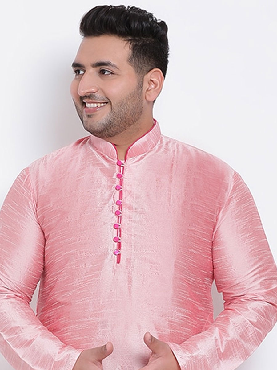 Light Pink Dupion Silk Festival Plain Kurta