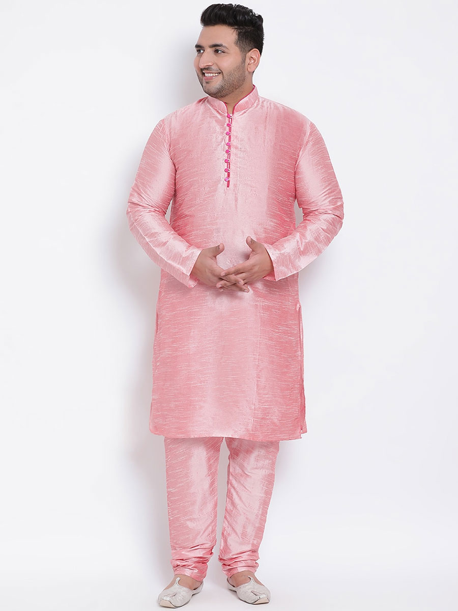 Light Pink Dupion Silk Festival Plain Kurta