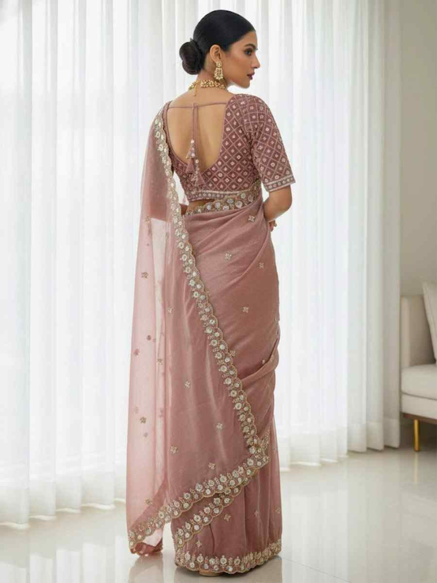 Light Pink Fandy Satin Silk Zari Sequins Embroidery Reception Festival Wedding Party Fancy Heavy Border Sarees