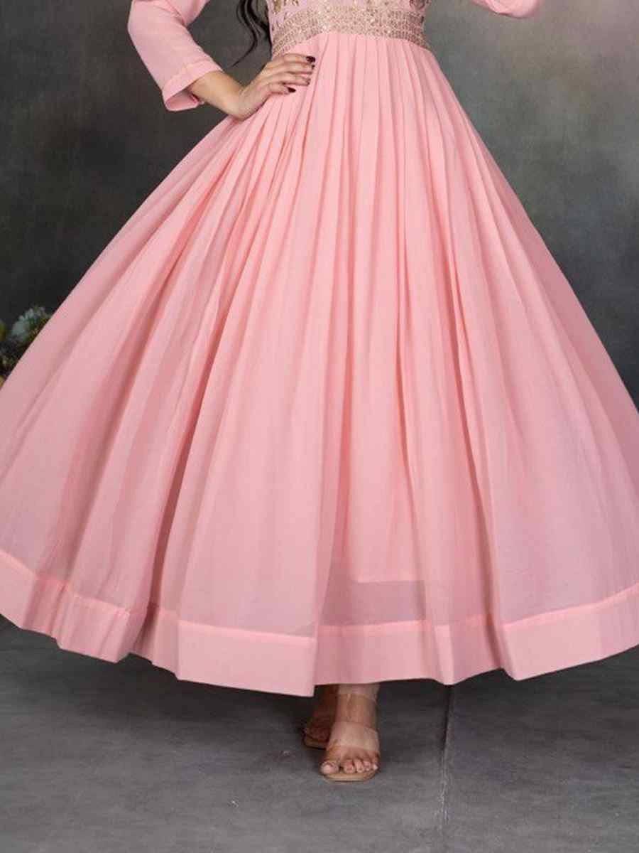 Light Pink Faux Georgette Embroidered Festival Casual Gown