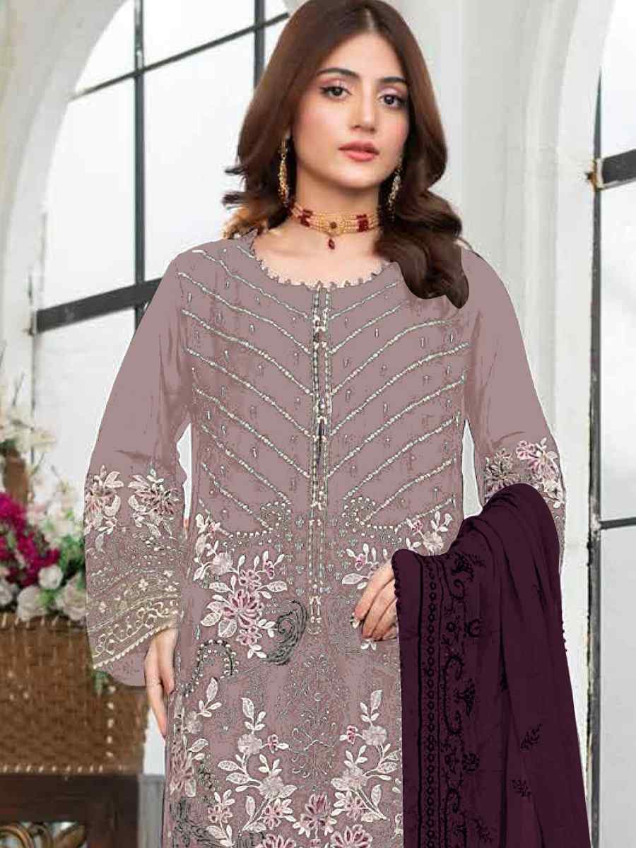 Light Pink Faux Georgette Embroidered Festival Wedding Pant Salwar Kameez