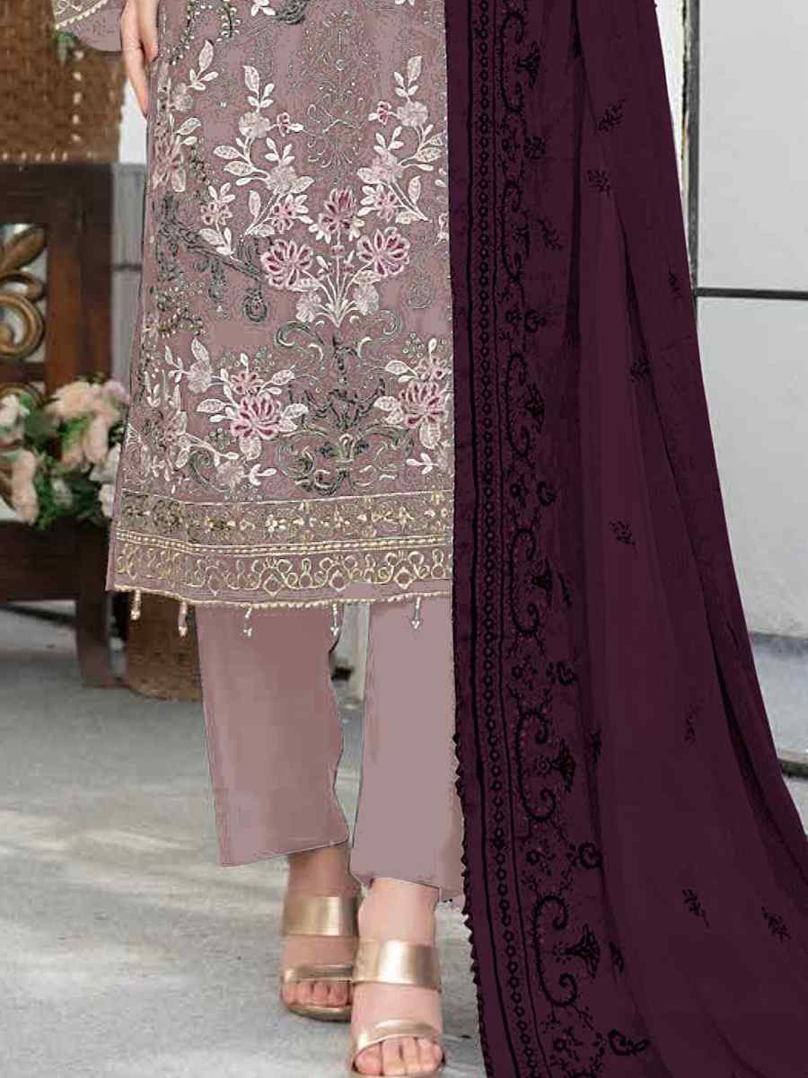 Light Pink Faux Georgette Embroidered Festival Wedding Pant Salwar Kameez