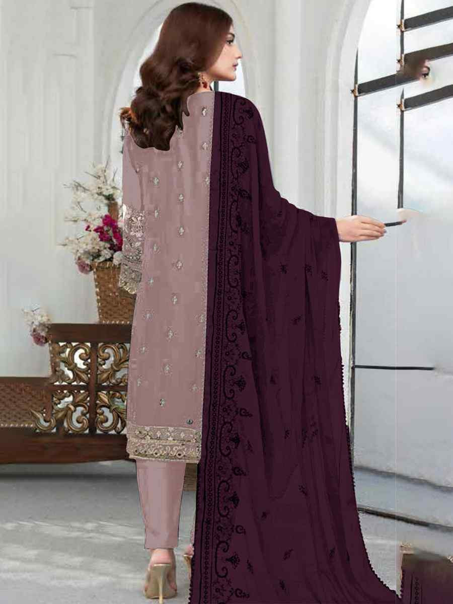 Light Pink Faux Georgette Embroidered Festival Wedding Pant Salwar Kameez