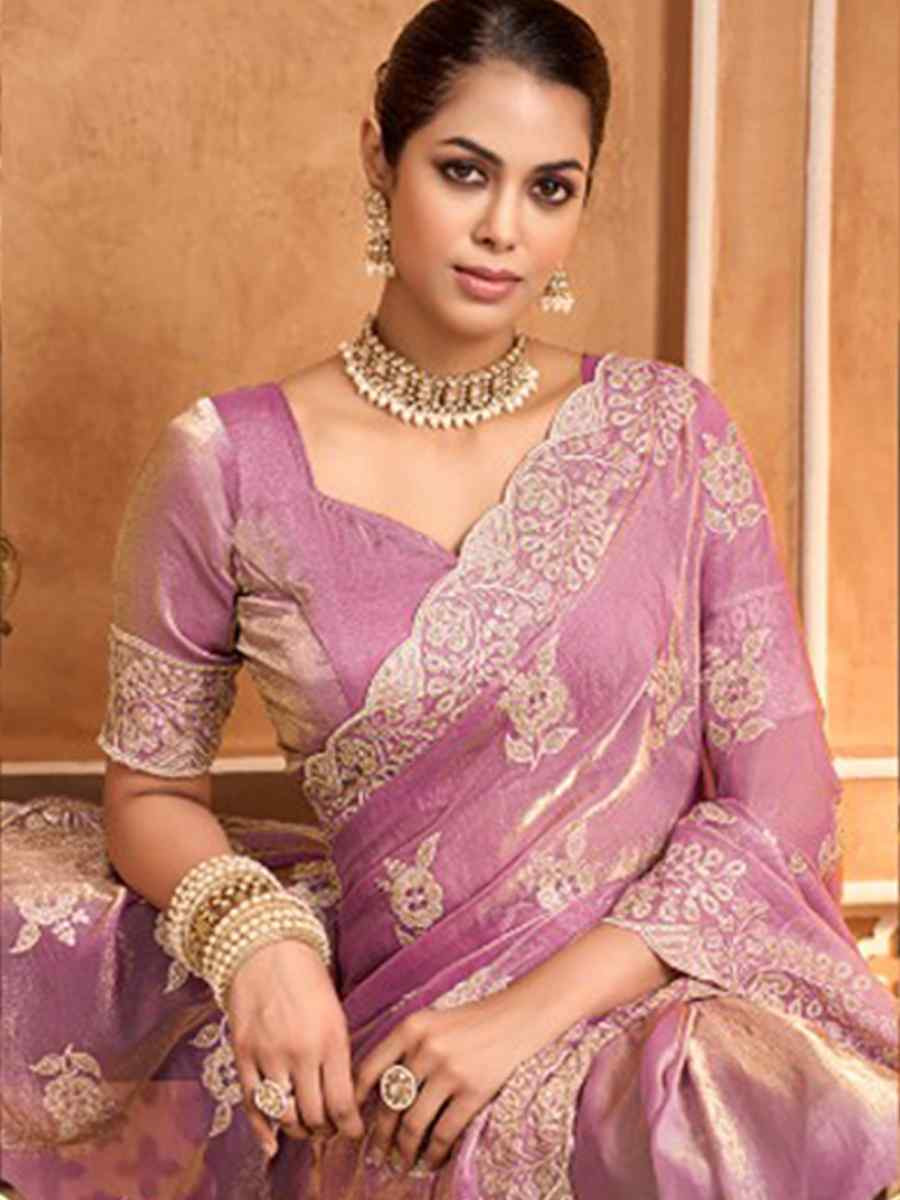 Light Pink Fendi Satin Embroidery Bridal Reception Festival Wedding Fancy Heavy Border Saree