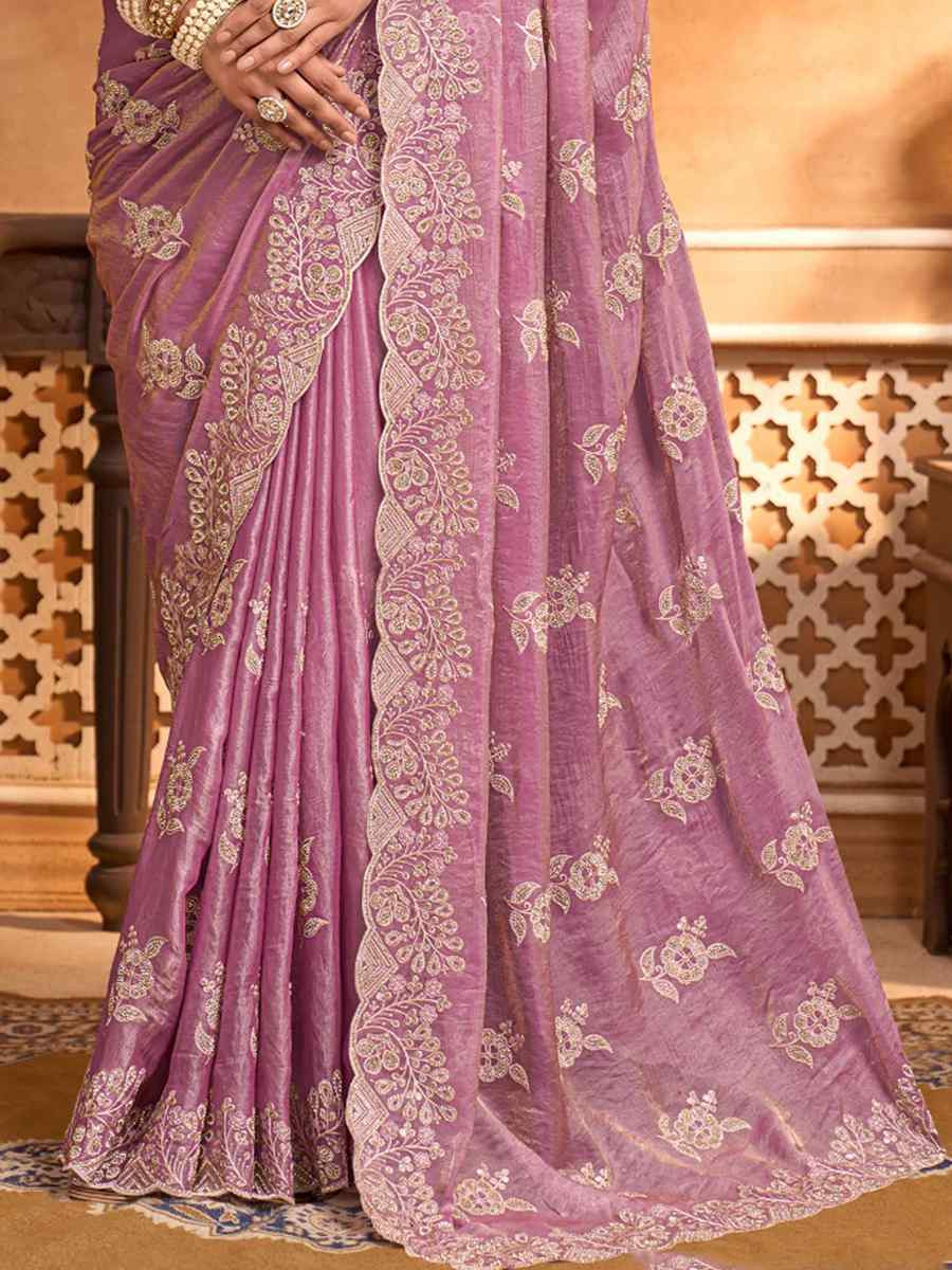 Light Pink Fendi Satin Embroidery Bridal Reception Festival Wedding Fancy Heavy Border Saree