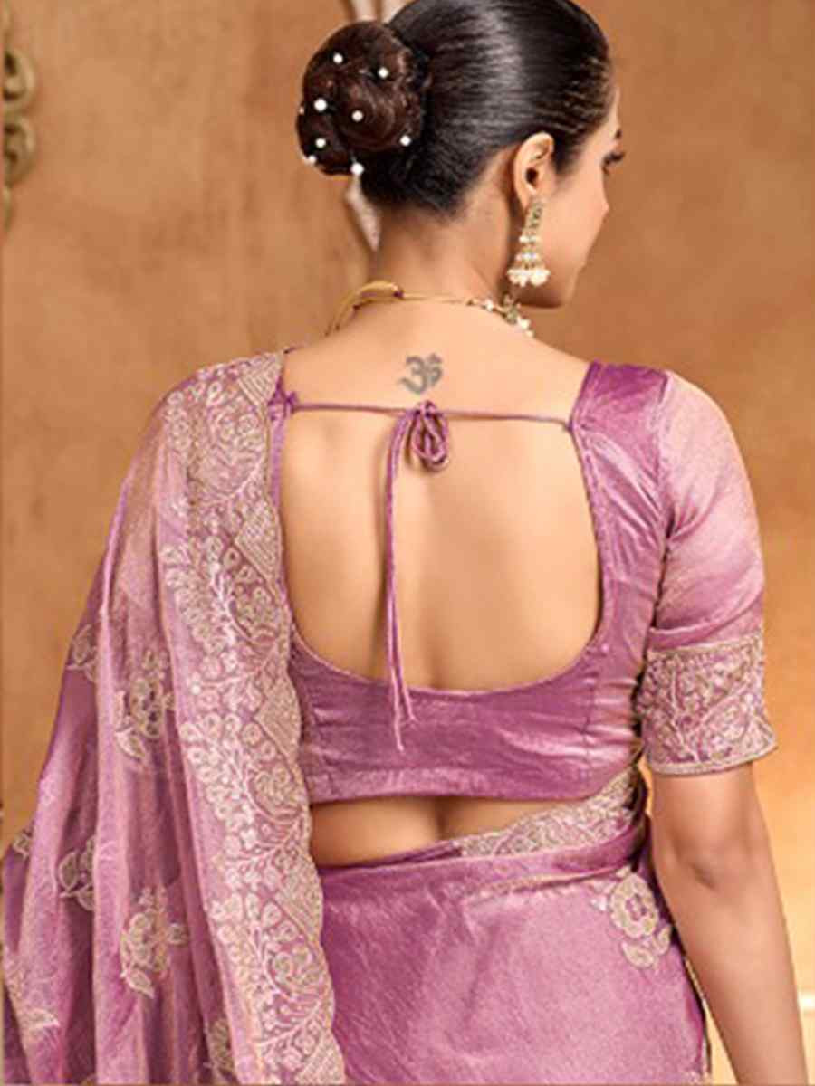 Light Pink Fendi Satin Embroidery Bridal Reception Festival Wedding Fancy Heavy Border Saree