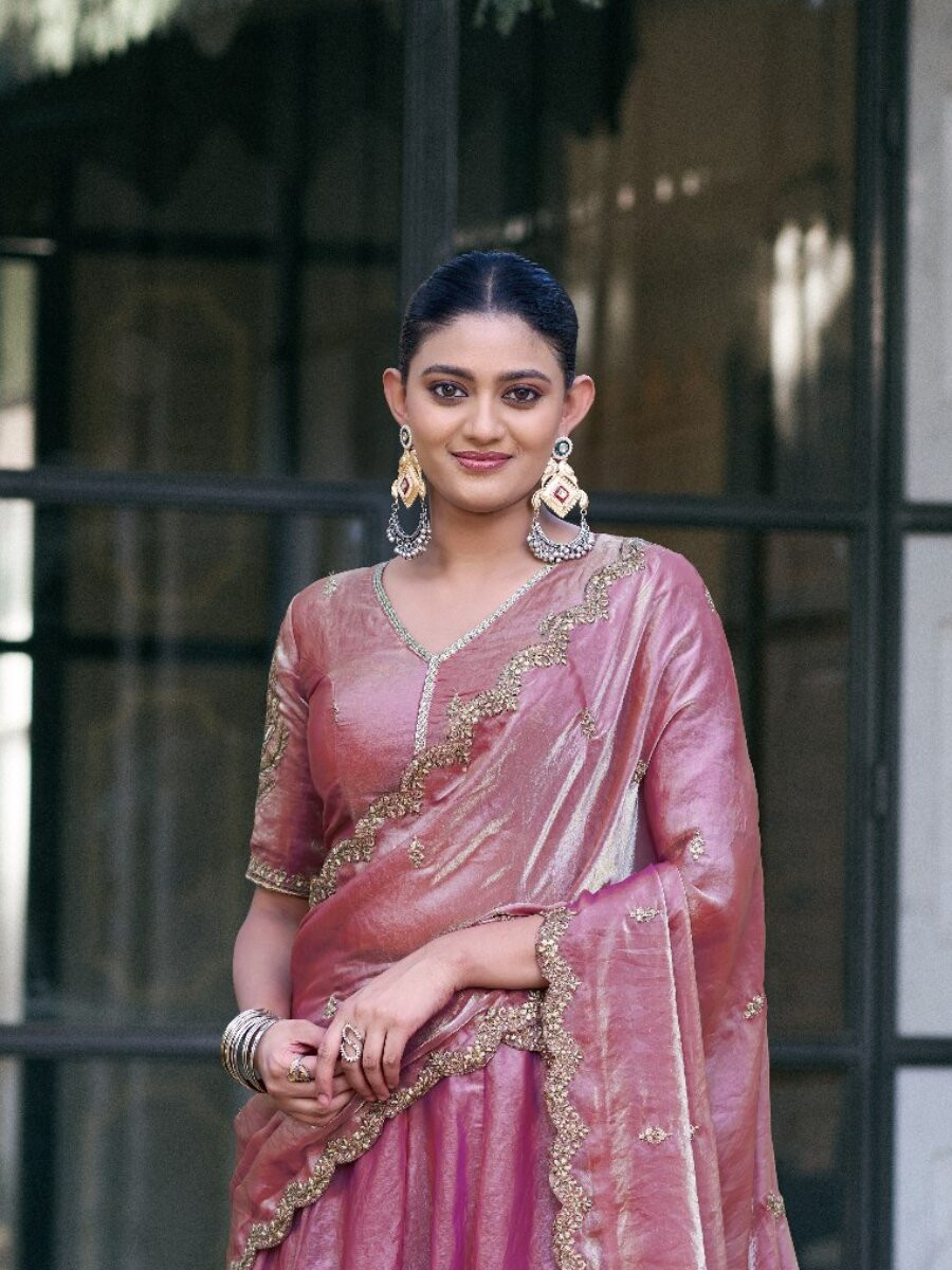 Light Pink Fendi Silk Thread Embroidery Sequins Wedding Reception Party Festival Circular Lehenga Choli