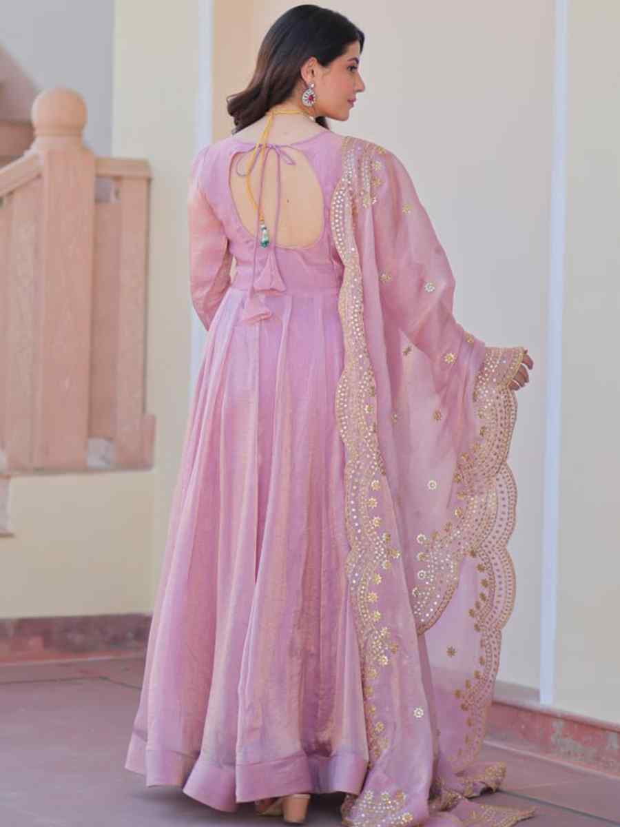 Light Pink Fendy Chiffon Embroidered Festival Party Gown