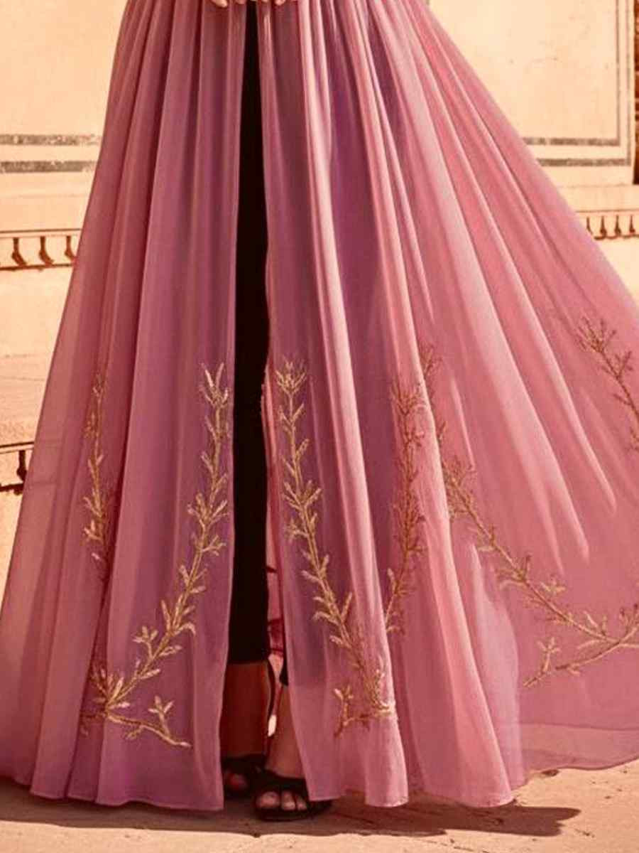 Light Pink Georgette Embroidered Festival Casual Kurti with Bottom