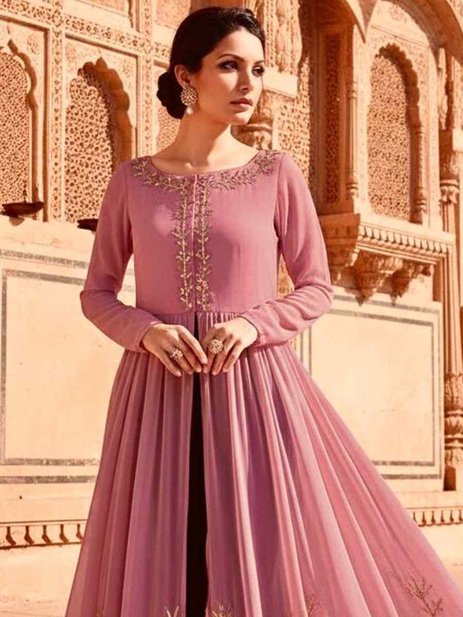 Light Pink Georgette Embroidered Festival Casual Kurti with Bottom