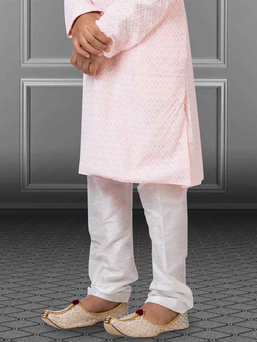 Light Pink Georgette Embroidered Festival Kurta Pyjama Boys Wear