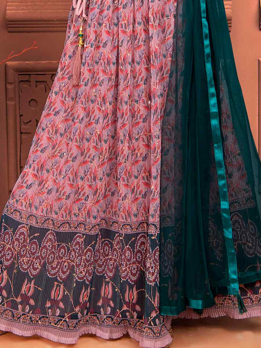 Light Pink Georgette Embroidered Wedding Festival Lehengas Girls Wear