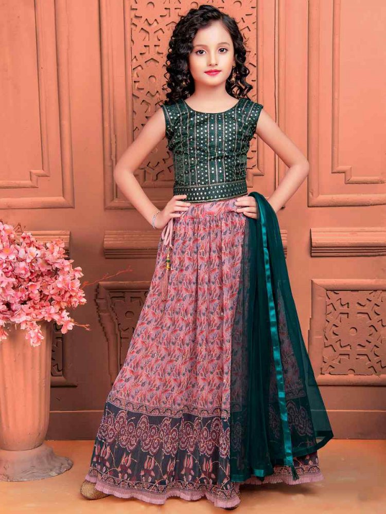Light Pink Georgette Embroidered Wedding Festival Lehengas Girls Wear
