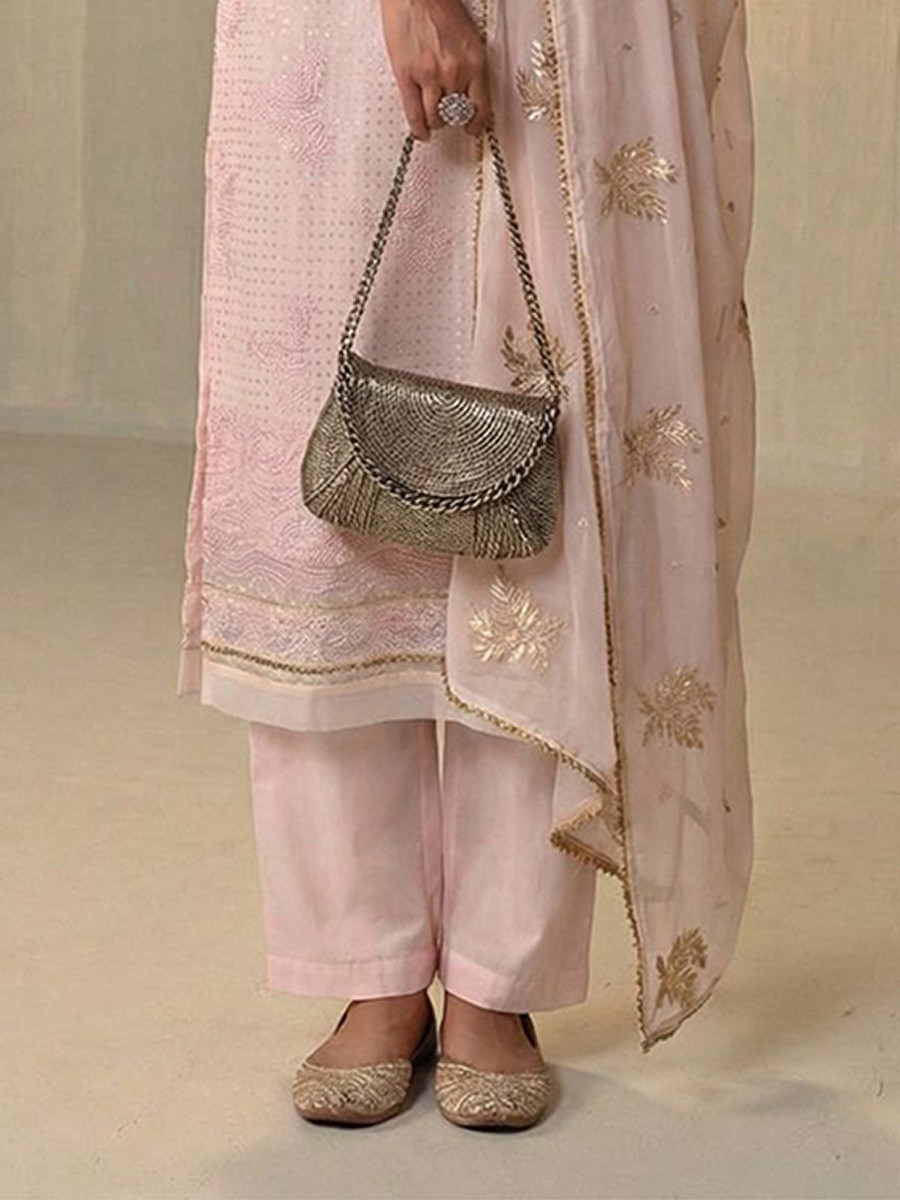 Light Pink Georgette Embroidery Sequins Wedding Party Festival Ready Pant Salwar Kameez