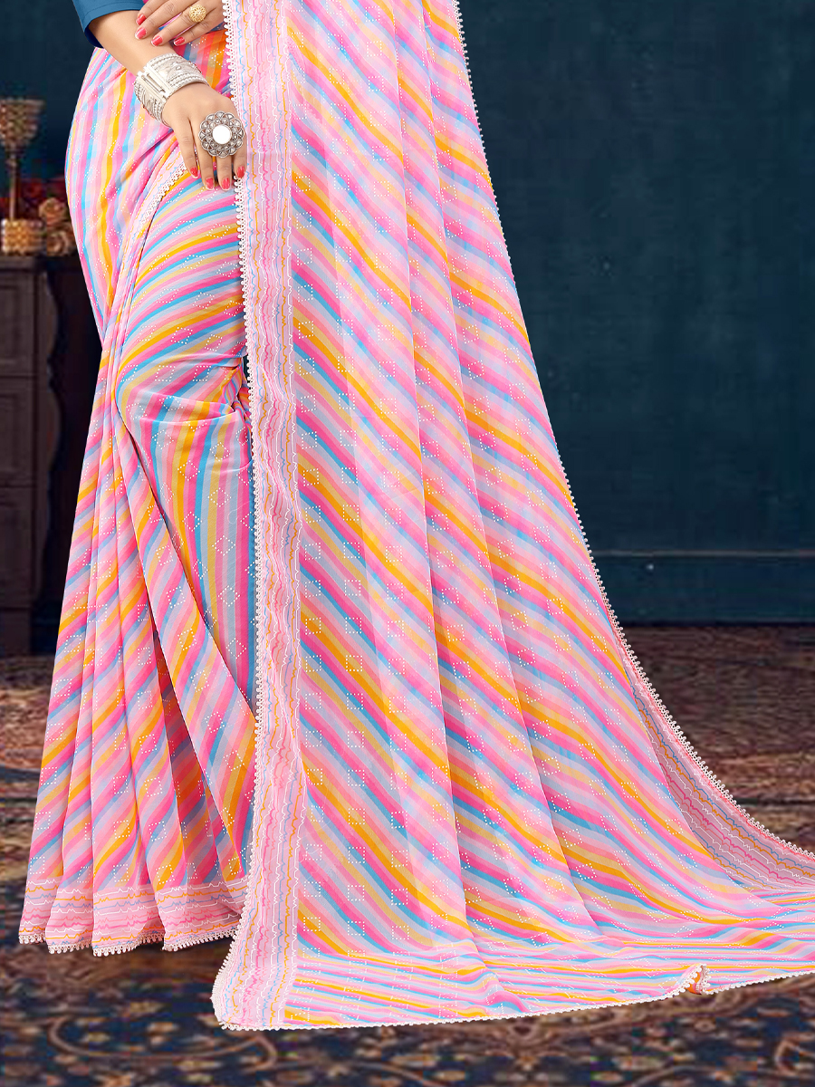 Light Pink Georgette Printed Casual Festival Contemporary Saree