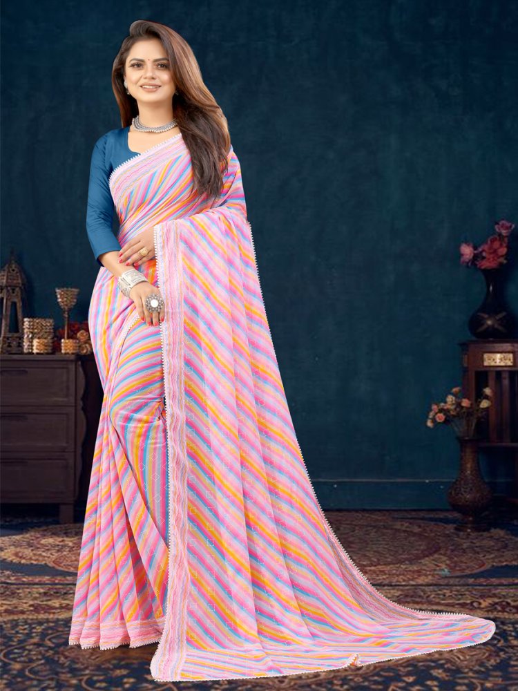 Light Pink Georgette Printed Casual Festival Contemporary Saree