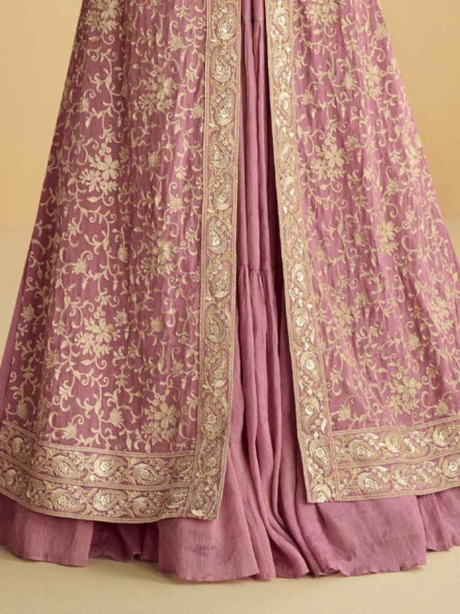 Light Pink Heavy Chinon Embroidered Festival Casual Gown Women Wear