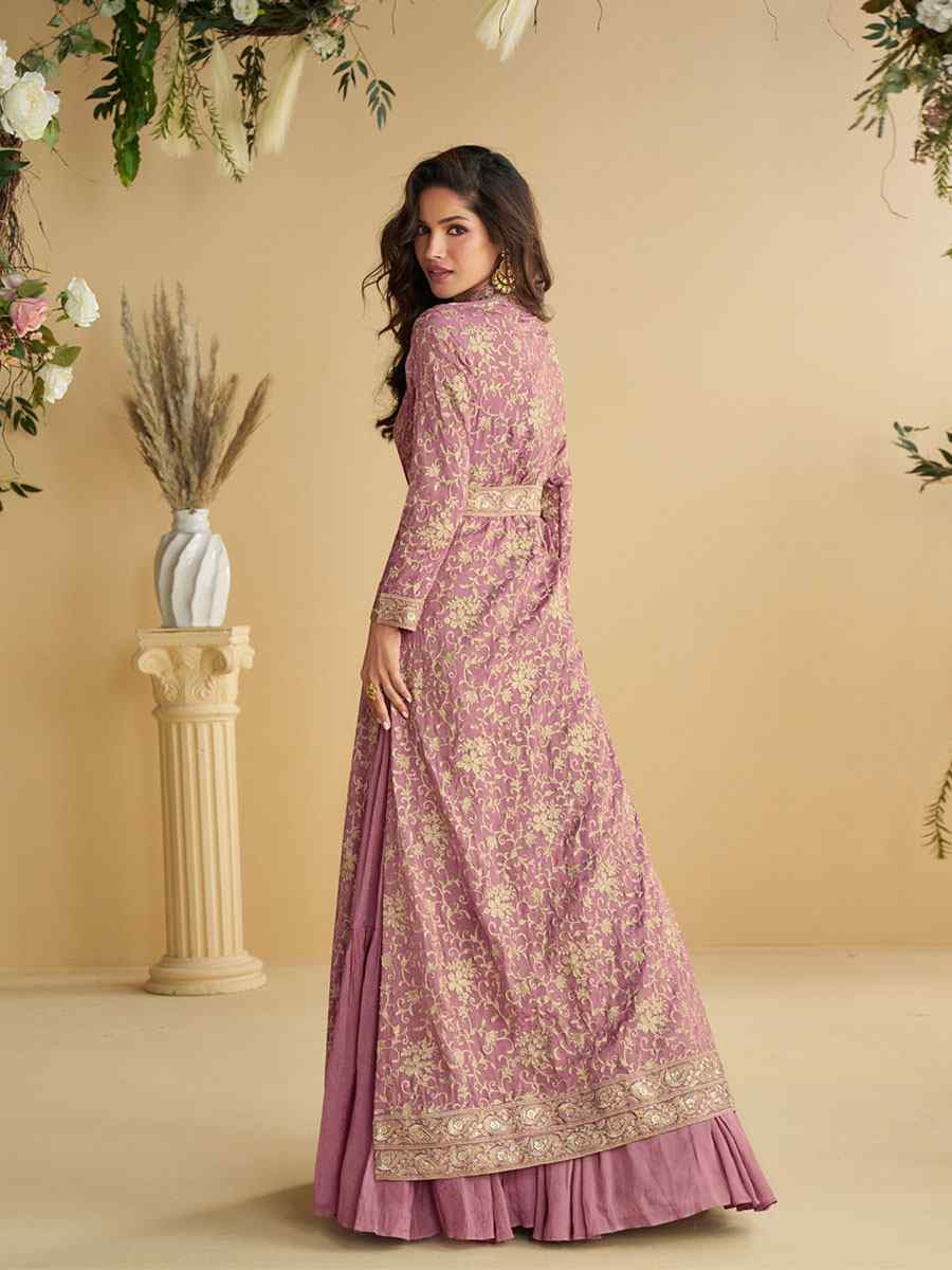 Light Pink Heavy Chinon Embroidered Festival Casual Gown Women Wear