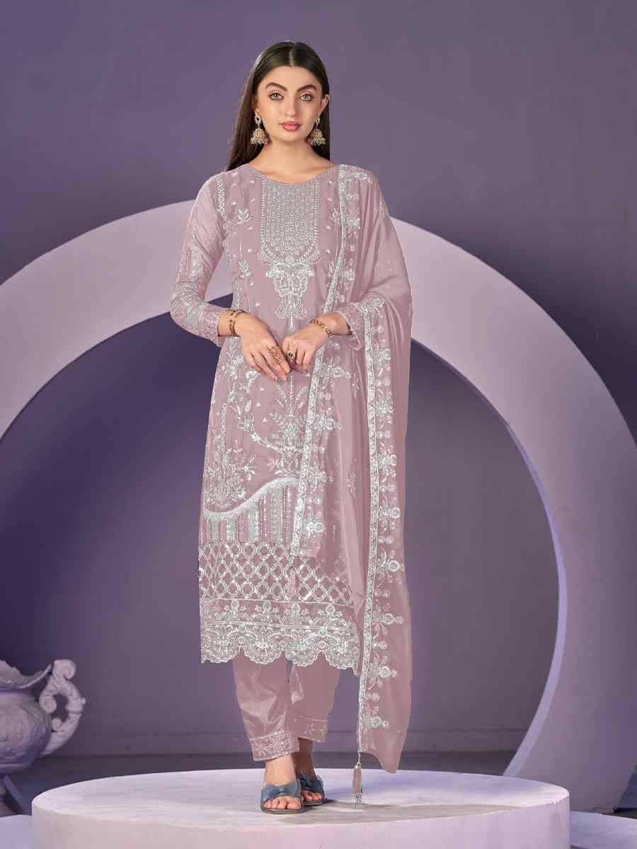Light Pink Heavy Faux Georgette Embroidered Festival Wedding Pant Salwar Kameez